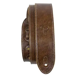 Perri's Leathers Italian leather guitar strap in chestnut brown with soft deluxe suede backing