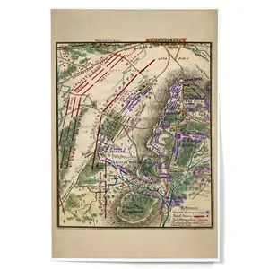 Lantern Press art print of the Battle of Gettysburg panoramic map in vibrant colors on 12x18 inch paper