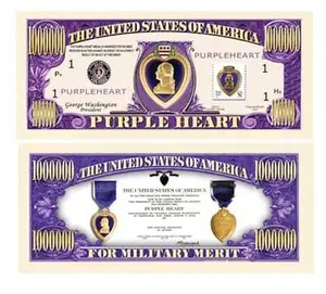 Pack of 25 Purple Heart commemorative million dollar bills