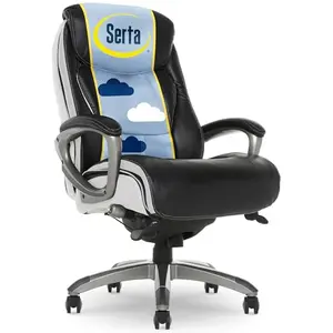Black and white Serta Lautner executive chair with adjustable lumbar and body pillows