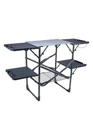 GCI Outdoors Slim-Fold Cook Station portable folding table with side tables and storage rack