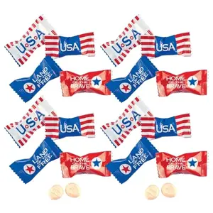 Individually wrapped red, white, and blue sweet creams candy