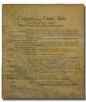 Our Amendments Bill of Rights replica on antiqued parchment, rolled in a collector tube