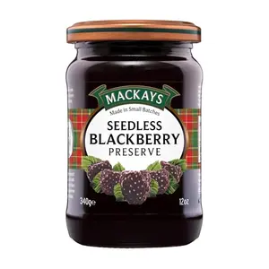 Mackays Seedless Blackberry Preserve jar with scone