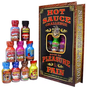 ASS KICKIN' Hot Sauce Challenge Book of Pleasure & Pain with 12 .75oz bottles