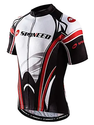 Sponeed men's cycling jersey white red with full zip and three back pockets