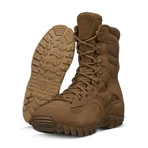 Belleville Khyber TR550 military boots in coyote brown, showing Vibram outsole and breathable nylon panels