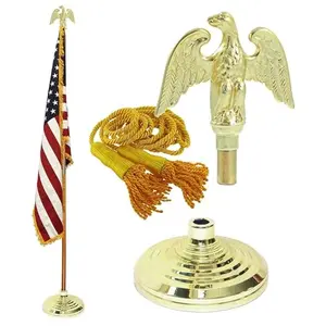 Super Tough indoor flagpole kit with American flag, oak pole, gold fringe