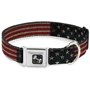 Buckle-Down Vintage US Flag Seatbelt Buckle Dog Collar