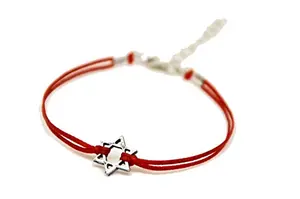 Red string bracelet with silver-plated Star of David charm and stainless steel clasp