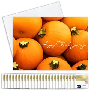 Thanksgiving Cards for Business & Family (Pumpkins) Greeting Card Set Pack of 25 Thanksgiving Cards with Envelopes (5x7 inch - A7)