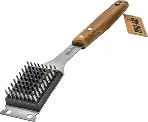 BBQ-Aid wooden handle stainless steel grill brush with scraper