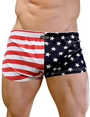 Neptio retro side split track shorts with American flag design