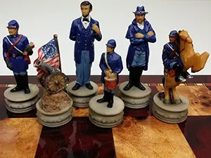 Hand-painted American Civil War chess pieces with Union and Confederate generals