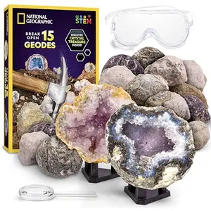 National Geographic Break Open 15 Premium Geodes kit with goggles and display stands