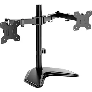 WALI dual monitor stand holding two monitors side by side on a desk