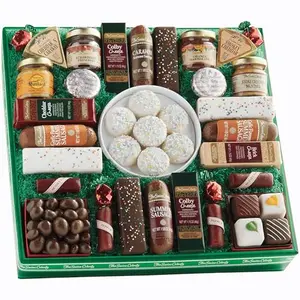 The Swiss Colony 27 Spring Favorites gift set with summer sausages, cheeses, bonbon cookies, chocolates and fruit spreads