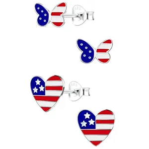 Sterling silver American flag stud earrings for kids