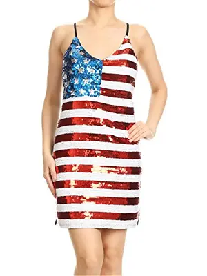 Anna-Kaci spaghetti strap sleeveless USA flag sequin mini dress with adjustable straps