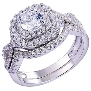 Newshe Jewellery round cubic zirconia wedding ring set on a hand