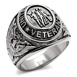 Eternal Sparkles stainless steel American flag ring on a dark background, highlighting engraved stars and stripes