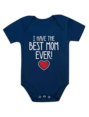 Navy baby bodysuit with Best Mom Ever text and red heart