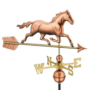 Good Directions polished copper trotting horse weathervane on a cupola