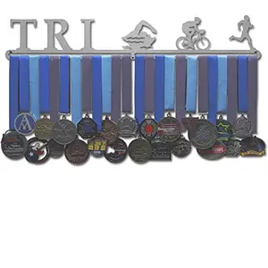 Allied Medal Hangers triathlon male figure brushed stainless steel medal hanger