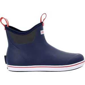 XTRATUF Navy/Red fishing boots on a boat deck