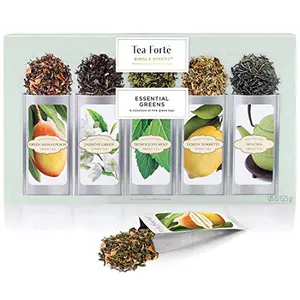 Tea Forte Single Steeps Green Tea Sampler Box with 15 Pouches