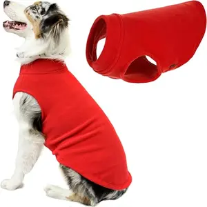 Red Gooby stretch fleece dog vest on a large dog