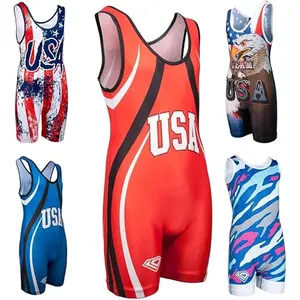 KO Sports Gear red USA sublimated wrestling singlet