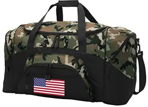Camo American flag duffel bag with multiple compartments