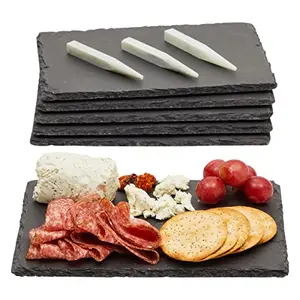Set of 6 mini black slate cheese boards with chalk for labeling