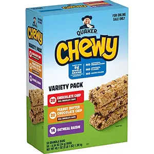 Quaker Chewy Granola Bars Variety Pack 58 Count box with assorted flavors