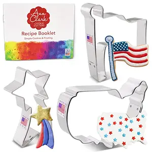 Ann Clark 3-piece patriotic cookie cutter set with flag, star, and USA map made in USA