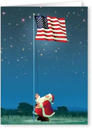 Santa Raising American Flag Christmas Card
