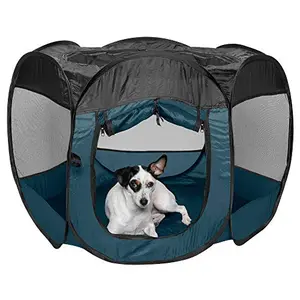 Furhaven blue popup playpen for dogs outdoors