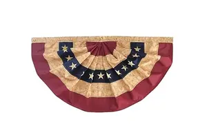Briarwood Lane tea stained patriotic embroidered bunting USA 48 x 24 pleated banner with brass grommets