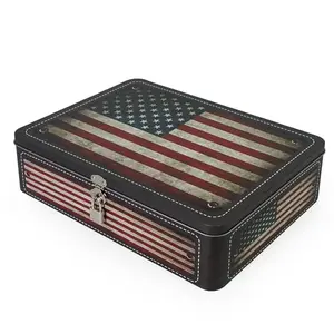 Large vintage American flag metal tin box with lock