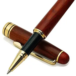 Natural rosewood ballpoint pen with gold accents and gift box