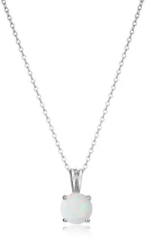Amazon Essentials Round Opal Pendant on sterling silver chain