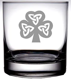 IE Laserware Irish Celtic Shamrock whiskey rocks glass with etched design