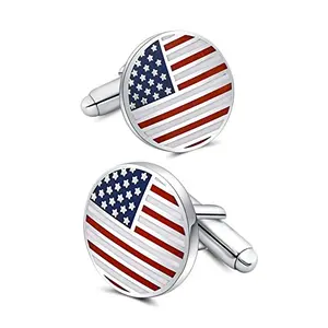 Mr.Van American flag enamel cufflinks on rhodium-plated brass
