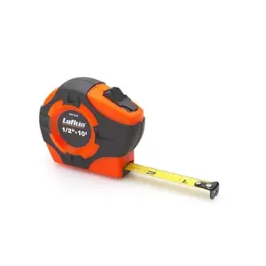 Hi-viz orange engineer's tape measure with ergonomic overmold case