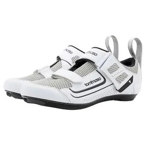 Tommaso Veloce 100 triathlon shoe in white, showing the three-strap closure and carbon fiber infused sole