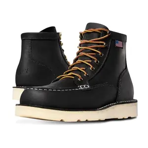 Danner Bull Run steel toe work boots in black oiled leather with wedge outsole, perfect for demanding outdoor work