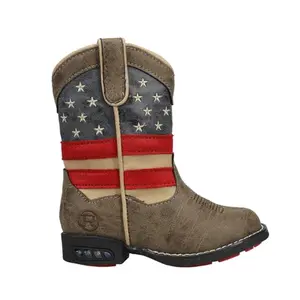 Tin Haul boys Roper patriot light up boot with flag design