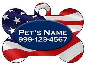 uDesignUSA bone-shaped patriotic pet ID tag with red white and blue flag