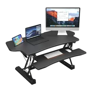 Mount-It 48-inch wide converter with dual monitors and device slot in black